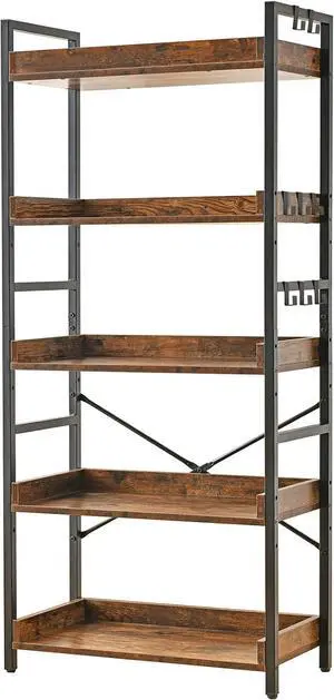 5 Tier Adjustable Open Bookcase Rustic Farmhouse Style MDF and Black Metal Frame Freestanding Display Shelving Unit Multipurpose Storage Bookshelf for Living Room Bedroom Home Office 5 Tier Adjustable Open Bookcase Rustic Farmhouse Style MDF and Black Metal Frame Freestanding Display Shelving Unit Multipurpose Storage Bookshelf for Living Room Bedroom Home Office