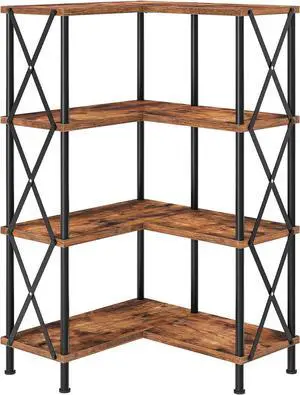 4 Tier L-Shaped Corner Bookshelf Rustic Brown Particleboard Matte Black Metal Frame Freestanding Open Display Storage Rack 23.6 x 23.6 x 45.5 Inch for Living Room Home Office 4 Tier L-Shaped Corner Bookshelf Rustic Brown Particleboard Matte Black Metal Frame Freestanding Open Display Storage Rack 23.6 x 23.6 x 45.5 Inch for Living Room Home Office
