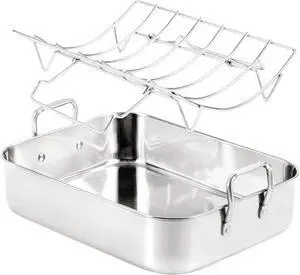 16.5 Inch Stainless Steel Roasting Pan with V-Shape Rack, Heavy Duty Large Turkey Roaster Pan, Dishwasher Safe, Holds Up to 22LB for Turkey, Chicken, Ham with Baster 16.5 Inch Stainless Steel Roasting Pan with V-Shape Rack, Heavy Duty Large Turkey Roaster Pan, Dishwasher Safe, Holds Up to 22LB for Turkey, Chicken, Ham with Baster