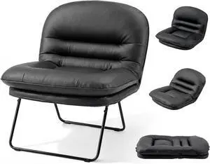Foldable PU Leather Saucer Chair, Adjustable Backrest Floor Chair with Back Support, 300lbs Capacity for Bedroom, Dorm, Gaming & Small Spaces, Black Foldable PU Leather Saucer Chair, Adjustable Backrest Floor Chair with Back Support, 300lbs Capacity for Bedroom, Dorm, Gaming & Small Spaces, Black