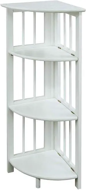 4-Tier Folding Corner Bookcase, Solid Wood Storage Display Shelf, No Assembly Required for Living Room Bedroom Home Office, White 4-Tier Folding Corner Bookcase, Solid Wood Storage Display Shelf, No Assembly Required for Living Room Bedroom Home Office, White