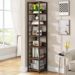 6-Tier 75 Inch Tall Narrow Corner Shelf, Rustic Open Etagere Bookshelf, Solid Particleboard & Metal Frame Display Storage Rack for Small Spaces Living Room Bathroom 6-Tier 75 Inch Tall Narrow Corner Shelf, Rustic Open Etagere Bookshelf, Solid Particleboard & Metal Frame Display Storage Rack for Small Spaces Living Room Bathroom