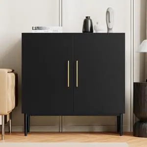 Black Wooden Storage Cabinet with Doors Modern Accent Cabinet Free Standing Cabinet with Adjustable Shelf for Living Room Kitchen Dining Room Entryway Black Wooden Storage Cabinet with Doors Modern Accent Cabinet Free Standing Cabinet with Adjustable Shelf for Living Room Kitchen Dining Room Entryway