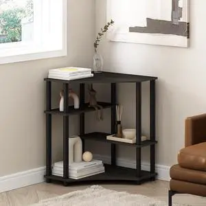 4-Tier Corner Storage Shelves, Toolless Assembly Turn-N-Tube Display Rack, Staggered Open Tiers Corner Bookshelf for Small Space Living Room Home Office Espresso 4-Tier Corner Storage Shelves, Toolless Assembly Turn-N-Tube Display Rack, Staggered Open Tiers Corner Bookshelf for Small Space Living Room Home Office Espresso