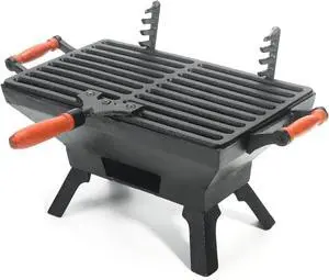 Compact Cast Iron Tabletop Charcoal Grill with Adjustable Grate and Wooden Handles, Portable Heavy-Duty BBQ Grill for Camping Balcony and Small Spaces Compact Cast Iron Tabletop Charcoal Grill with Adjustable Grate and Wooden Handles, Portable Heavy-Duty BBQ Grill for Camping Balcony and Small Spaces