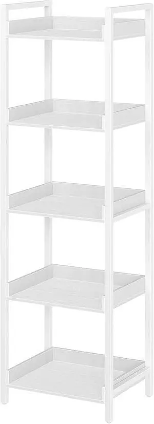 5-Tier Narrow Corner Bookshelf, Wooden Display Storage Rack with Metal Frame, Adjustable Foot Pads for Living Room Bathroom Balcony Kitchen White 5-Tier Narrow Corner Bookshelf, Wooden Display Storage Rack with Metal Frame, Adjustable Foot Pads for Living Room Bathroom Balcony Kitchen White