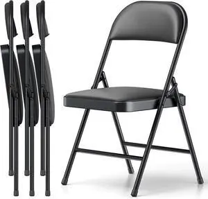 PU Leather Padded Folding Chairs 4 Pack, Heavy Duty Metal Portable Foldable Chairs, 330LBS Capacity for Indoor Outdoor Office Party Patio Lawn PU Leather Padded Folding Chairs 4 Pack, Heavy Duty Metal Portable Foldable Chairs, 330LBS Capacity for Indoor Outdoor Office Party Patio Lawn