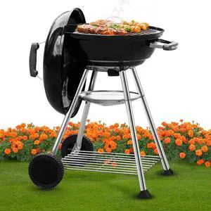 18 Inch Portable Charcoal Kettle Grill with Wheels and Insulated Handles, Heavy Duty Round BBQ Grill for Outdoor Cooking Camping Tailgating 18 Inch Portable Charcoal Kettle Grill with Wheels and Insulated Handles, Heavy Duty Round BBQ Grill for Outdoor Cooking Camping Tailgating