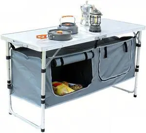 3 Height Adjustable Folding Camping Table, Waterproof Lightweight Aluminum Utility Table with Detachable Oxford Storage Pockets, Foldable Portable Outdoor Table for Picnic, Beach and Indoor Use 3 Height Adjustable Folding Camping Table, Waterproof Lightweight Aluminum Utility Table with Detachable Oxford Storage Pockets, Foldable Portable Outdoor Table for Picnic, Beach and Indoor Use