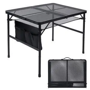 Folding Grill Table 3x2 FT Portable Camping Table, Height Adjustable Metal Table with Mesh Desktop and Storage Bag for Outdoor Picnic Beach BBQ Folding Grill Table 3x2 FT Portable Camping Table, Height Adjustable Metal Table with Mesh Desktop and Storage Bag for Outdoor Picnic Beach BBQ