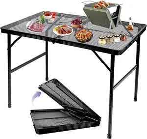 3x2 FT Folding Grill Camping Table, Lightweight Height Adjustable Metal Portable Table for Outdoor BBQ Picnic Beach and Camping 3x2 FT Folding Grill Camping Table, Lightweight Height Adjustable Metal Portable Table for Outdoor BBQ Picnic Beach and Camping