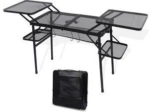 Compact Lightweight Folding Camping Table, Heat Resistant Metal Outdoor Cooking Table with 4 Side Tables, Lower Mesh Net and Anti-Slip Feet, Portable Prep Station for BBQ Picnic Tailgate Camping Compact Lightweight Folding Camping Table, Heat Resistant Metal Outdoor Cooking Table with 4 Side Tables, Lower Mesh Net and Anti-Slip Feet, Portable Prep Station for BBQ Picnic Tailgate Camping