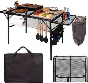 3x2 FT Foldable Camping Table with Adjustable Height, Wing Panels, Paper Towel Holder, Garbage Holder, Hooks and Carry Bag for Outdoor Grill Picnic BBQ Beach 3x2 FT Foldable Camping Table with Adjustable Height, Wing Panels, Paper Towel Holder, Garbage Holder, Hooks and Carry Bag for Outdoor Grill Picnic BBQ Beach