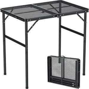 31" X 22" Portable Folding Grill Table with 2 Adjustable Heights, Heat-Resistant Iron Mesh Top, Sturdy Aluminum Frame for Outdoor BBQ Camping Patio 31" X 22" Portable Folding Grill Table with 2 Adjustable Heights, Heat-Resistant Iron Mesh Top, Sturdy Aluminum Frame for Outdoor BBQ Camping Patio