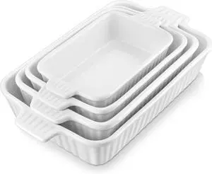 4-Piece Porcelain Casserole Dishes Set, Rectangular Ceramic Baking Pans with Handles, 4 Sizes (9.4"/11.1"/12.2"/14.7"), Oven/Microwave/Dishwasher Safe, White for Lasagna, Cake & Kitchen Use 4-Piece Porcelain Casserole Dishes Set, Rectangular Ceramic Baking Pans with Handles, 4 Sizes (9.4"/11.1"/12.2"/14.7"), Oven/Microwave/Dishwasher Safe, White for Lasagna, Cake & Kitchen Use