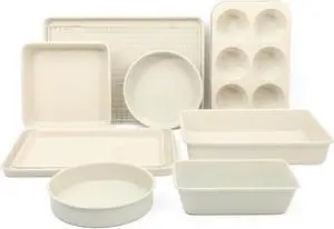 10 Piece Ceramic Nonstick Bakeware Set, PFA Free Non Toxic Carbon Steel Baking Pans, Oven Safe Up to 450°F for Home Baking and Roasting 10 Piece Ceramic Nonstick Bakeware Set, PFA Free Non Toxic Carbon Steel Baking Pans, Oven Safe Up to 450°F for Home Baking and Roasting