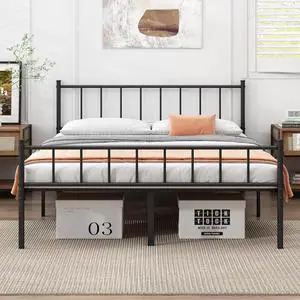 Queen Size Classic Metal Platform Bed Frame, 2500LBS Capacity Mattress Foundation with Steel Slat Support, 12.7" Under Bed Storage, No Box Spring Needed, Easy Assembly Queen Size Classic Metal Platform Bed Frame, 2500LBS Capacity Mattress Foundation with Steel Slat Support, 12.7" Under Bed Storage, No Box Spring Needed, Easy Assembly