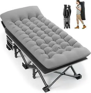 32 Inch Extra Wide Folding Camping Cot with Thick Fixed Mattress, Heavy Duty 1200D Oxford Steel Frame Sleeping Bed Supports 600 LBS Portable Foldable Cot for Camping RV Beach Patio Office 32 Inch Extra Wide Folding Camping Cot with Thick Fixed Mattress, Heavy Duty 1200D Oxford Steel Frame Sleeping Bed Supports 600 LBS Portable Foldable Cot for Camping RV Beach Patio Office