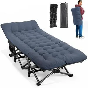 Folding Camping Cot with Cushion for Adults, Portable Outdoor Sleeping Bed with Heavy Duty Steel Frame Supports 450 Lbs for Camping Beach Office Use Folding Camping Cot with Cushion for Adults, Portable Outdoor Sleeping Bed with Heavy Duty Steel Frame Supports 450 Lbs for Camping Beach Office Use