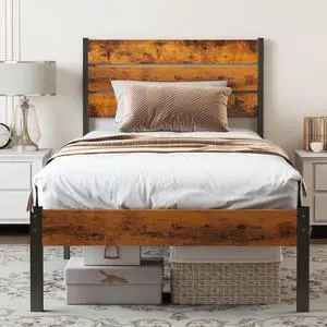 Twin Size Metal Platform Bed Frame with Headboard and Footboard, 700LBS Capacity Sturdy Wooden Slats Support, Noise-Free Mattress Foundation No Box Spring Needed, Easy Assembly Twin Size Metal Platform Bed Frame with Headboard and Footboard, 700LBS Capacity Sturdy Wooden Slats Support, Noise-Free Mattress Foundation No Box Spring Needed, Easy Assembly