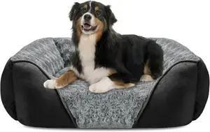 X-Large Rectangular Orthopedic Dog Bed Calming Soft Cuddler Bed Washable with Raised Rim and Non Slip Bottom X-Large Rectangular Orthopedic Dog Bed Calming Soft Cuddler Bed Washable with Raised Rim and Non Slip Bottom