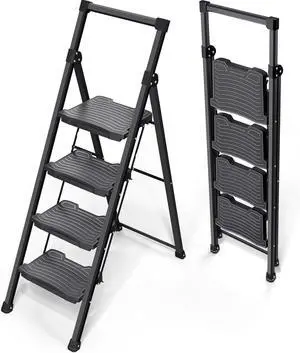 4 Step Folding Step Ladder with Anti-Slip Wide Pedals and Handrails, 900 Lbs Capacity Lightweight Household Ladder for Kitchen Pantry Office Garage Use 4 Step Folding Step Ladder with Anti-Slip Wide Pedals and Handrails, 900 Lbs Capacity Lightweight Household Ladder for Kitchen Pantry Office Garage Use