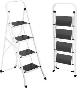White Folding Step Stool for Adults with Anti-Slip Pedals, 330 Lbs Load Capacity, Lightweight Step Ladder for Kitchen and Household Use White Folding Step Stool for Adults with Anti-Slip Pedals, 330 Lbs Load Capacity, Lightweight Step Ladder for Kitchen and Household Use