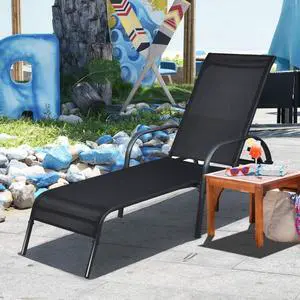 Outdoor Patio Chaise Lounge Chair, 5-Position Adjustable Backrest, Sturdy Powder-Coated Steel Frame, 350lbs Capacity Sunbathing Recliner for Yard, Balcony, Pool, Beach, Black Outdoor Patio Chaise Lounge Chair, 5-Position Adjustable Backrest, Sturdy Powder-Coated Steel Frame, 350lbs Capacity Sunbathing Recliner for Yard, Balcony, Pool, Beach, Black