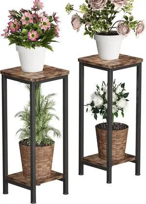 2-Pack 2-Tier Rustic Brown Wood Plant Stand, Square Corner Vertical Plant Shelf with Sturdy Metal Frame, Space Saving Indoor Outdoor Flower Display Stand for Living Room Patio Balcony Garden Office 2-Pack 2-Tier Rustic Brown Wood Plant Stand, Square Corner Vertical Plant Shelf with Sturdy Metal Frame, Space Saving Indoor Outdoor Flower Display Stand for Living Room Patio Balcony Garden Office