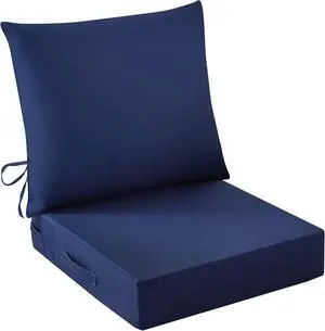 Waterproof Fade Resistant Outdoor Chair Cushions Set, 24x24 Inch Deep Patio Furniture Cushions with Handle & Ties, Navy Blue (1 Seat + 1 Back Cushion) Waterproof Fade Resistant Outdoor Chair Cushions Set, 24x24 Inch Deep Patio Furniture Cushions with Handle & Ties, Navy Blue (1 Seat + 1 Back Cushion)