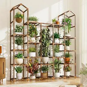 Tiered Wood Plant Stand, Tall Corner Plant Shelf for 19-25 Pots, Hanging Plant Holder for Multiple Plants, Indoor Outdoor Use for Garden Balcony Patio Window Porch Tiered Wood Plant Stand, Tall Corner Plant Shelf for 19-25 Pots, Hanging Plant Holder for Multiple Plants, Indoor Outdoor Use for Garden Balcony Patio Window Porch