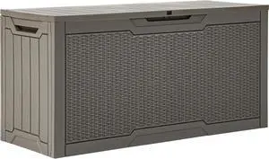 80 Gallon Outdoor Storage Box Water Resistant Resin Deck Box Lockable Rattan Storage Container for Patio Garden Cushions Tools Equipment Taupe 80 Gallon Outdoor Storage Box Water Resistant Resin Deck Box Lockable Rattan Storage Container for Patio Garden Cushions Tools Equipment Taupe