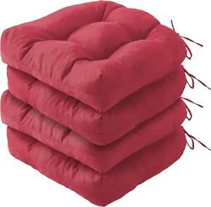 Waterproof 4-Pack Outdoor Chair Cushions, 19x19+5 Tufted Patio Seat Cushions with Ties, Outdoor Dining Chair Pads, Burgundy Waterproof 4-Pack Outdoor Chair Cushions, 19x19+5 Tufted Patio Seat Cushions with Ties, Outdoor Dining Chair Pads, Burgundy