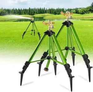 Heavy Duty Brass Head Tripod Impact Sprinkler with Ground Plugs, 360 Degree Spray, 0-44ft Irrigation, Extension Legs, 2 Pack for Yard Garden Lawn Heavy Duty Brass Head Tripod Impact Sprinkler with Ground Plugs, 360 Degree Spray, 0-44ft Irrigation, Extension Legs, 2 Pack for Yard Garden Lawn