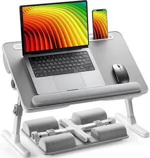 Foldable Laptop Bed Desk with Height & 35° Tilt Adjustment, Lap Tray Table for Bed Couch Sofa, Multifunctional Workstation with Cushions & Device Slots Foldable Laptop Bed Desk with Height & 35° Tilt Adjustment, Lap Tray Table for Bed Couch Sofa, Multifunctional Workstation with Cushions & Device Slots