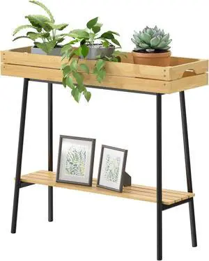 2-Tier Bamboo Plant Stand with Raised Rim, Compact Wood Plant Table with Metal Frame, Space Saving Window Sill Flower Pot Holder, Indoor Outdoor Plant Rack for Living Room Balcony Bedroom Office 2-Tier Bamboo Plant Stand with Raised Rim, Compact Wood Plant Table with Metal Frame, Space Saving Window Sill Flower Pot Holder, Indoor Outdoor Plant Rack for Living Room Balcony Bedroom Office