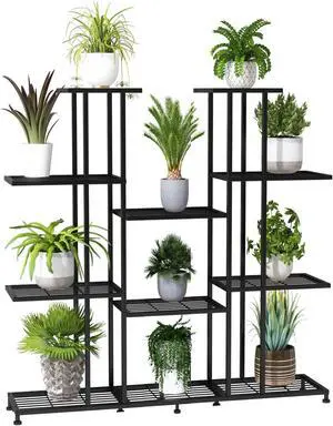 9 Tier Heavy Duty Metal Plant Stand, Large Multifunctional Rack for Tall Large Planters, Indoor Outdoor Use for Living Room Garden Balcony, Black 9 Tier Heavy Duty Metal Plant Stand, Large Multifunctional Rack for Tall Large Planters, Indoor Outdoor Use for Living Room Garden Balcony, Black