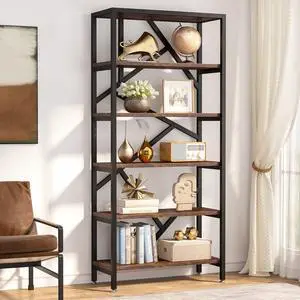 71 Inch 6 Tier Industrial Open Bookshelf Etagere Bookcase Sturdy Metal Frame Particleboard Storage Display Shelf Freestanding Organizer Rack for Living Room Bedroom Home Office 71 Inch 6 Tier Industrial Open Bookshelf Etagere Bookcase Sturdy Metal Frame Particleboard Storage Display Shelf Freestanding Organizer Rack for Living Room Bedroom Home Office
