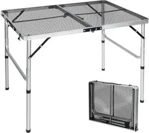 36x24 Folding Aluminum Outdoor Grill Table with Adjustable Height Legs, Lightweight Portable Metal Table for Camping Picnic BBQ and Backyard Cooking 36x24 Folding Aluminum Outdoor Grill Table with Adjustable Height Legs, Lightweight Portable Metal Table for Camping Picnic BBQ and Backyard Cooking