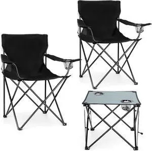 2 Pack Oversized Folding Camping Chairs with Side Table, Heavy Duty Outdoor Lawn Chairs with Cup Holders, Portable Padded Seats for Fishing Beach Patio Hiking Travel, Black 2 Pack Oversized Folding Camping Chairs with Side Table, Heavy Duty Outdoor Lawn Chairs with Cup Holders, Portable Padded Seats for Fishing Beach Patio Hiking Travel, Black