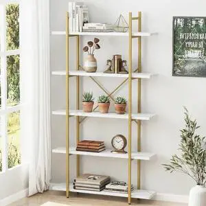5 Tier Open Bookshelf White Faux Marble Panel Gold Metal Frame Freestanding Display Shelf 31.5 x 11 x 61.8 Inch Tall Storage Shelving Unit for Home Office Study Living Room Kitchen 5 Tier Open Bookshelf White Faux Marble Panel Gold Metal Frame Freestanding Display Shelf 31.5 x 11 x 61.8 Inch Tall Storage Shelving Unit for Home Office Study Living Room Kitchen