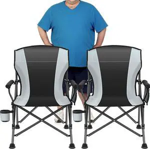 2 Pack Oversized Folding Outdoor Chair for Adults Supports 450 LBS Heavy Duty Foldable Seat with Side Storage Pockets Cup Holder for Camping Beach Fishing Hiking Black Gray 2 Pack Oversized Folding Outdoor Chair for Adults Supports 450 LBS Heavy Duty Foldable Seat with Side Storage Pockets Cup Holder for Camping Beach Fishing Hiking Black Gray