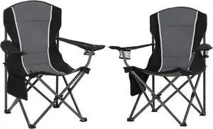 2 Pack Heavy Duty Folding Camping Chair, Oversized Padded Outdoor Lawn Chair with Armrest Cup Holder, Portable Adult Chair Supports 350 LBS, Gray Black 2 Pack Heavy Duty Folding Camping Chair, Oversized Padded Outdoor Lawn Chair with Armrest Cup Holder, Portable Adult Chair Supports 350 LBS, Gray Black