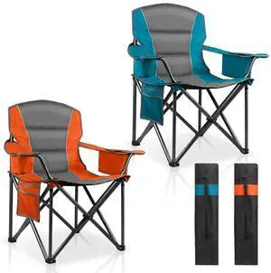 2 Pack Padded Oversized Folding Camping Chairs for Adults, Heavy Duty Lawn Chairs Support 400 Lbs with Cup Holder Cooler Bag Side Pocket for Outdoor Picnic Hiking 2 Pack Padded Oversized Folding Camping Chairs for Adults, Heavy Duty Lawn Chairs Support 400 Lbs with Cup Holder Cooler Bag Side Pocket for Outdoor Picnic Hiking