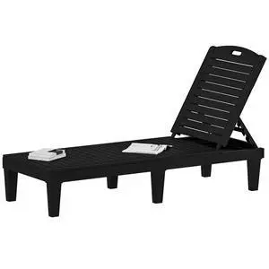 Outdoor Plastic Chaise Lounger, 5-Position Adjustable Backrest, Waterproof UV-Resistant, 352 lbs Capacity, Easy Setup for Patio, Poolside, Garden, Black (1 PC) Outdoor Plastic Chaise Lounger, 5-Position Adjustable Backrest, Waterproof UV-Resistant, 352 lbs Capacity, Easy Setup for Patio, Poolside, Garden, Black (1 PC)
