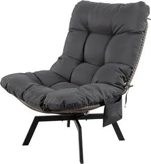 Outdoor Wicker Swivel Patio Chair, 360° Rotation Rattan Lounge Chair with Grey Cushion & Rust-Resistant Steel Frame, for Backyard Balcony Outdoor Wicker Swivel Patio Chair, 360° Rotation Rattan Lounge Chair with Grey Cushion & Rust-Resistant Steel Frame, for Backyard Balcony