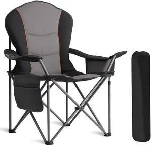 Oversized Heavy Duty Portable Folding Camping Chair for Adults, with Cup Holder & Waterproof Phone Case, for Beach, Hiking, Backyard, Black & Gray (1 PCS) Oversized Heavy Duty Portable Folding Camping Chair for Adults, with Cup Holder & Waterproof Phone Case, for Beach, Hiking, Backyard, Black & Gray (1 PCS)