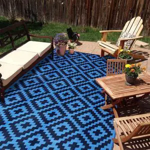 9x18 Ft Blue Reversible Plastic Outdoor Area Rug Waterproof UVResistant Foldable Large Floor Mat With Carry Bag And Ground Stakes For RV Patio Backyard Deck Beach Camping Picnic 9x18 Ft Blue Reversible Plastic Outdoor Area Rug Waterproof UVResistant Foldable Large Floor Mat With Carry Bag And Ground Stakes For RV Patio Backyard Deck Beach Camping Picnic