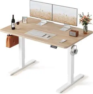 48×24 Inches Electric Height Adjustable Standing Desk Sit Stand Computer Office Desk With Splice Board 3 Memory Presets White Frame Maple Top For Home Office 48×24 Inches Electric Height Adjustable Standing Desk Sit Stand Computer Office Desk With Splice Board 3 Memory Presets White Frame Maple Top For Home Office