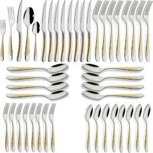 40-Piece Gold Stainless Steel Flatware Set, Mirror Polished Embossed Handle Cutlery Set, Service for 8, Rust Resistant Dishwasher Safe Kitchen Utensils for Home Hotel Dining 40-Piece Gold Stainless Steel Flatware Set, Mirror Polished Embossed Handle Cutlery Set, Service for 8, Rust Resistant Dishwasher Safe Kitchen Utensils for Home Hotel Dining